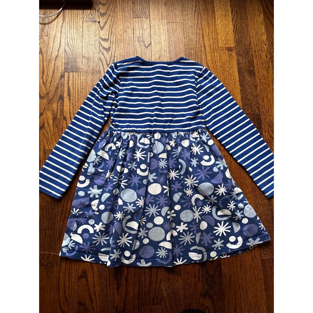 Hanna Andersson Kids Holiday Blue Striped Geometric Mixed Print Pocket Dress 8 - Picture 5 of 5